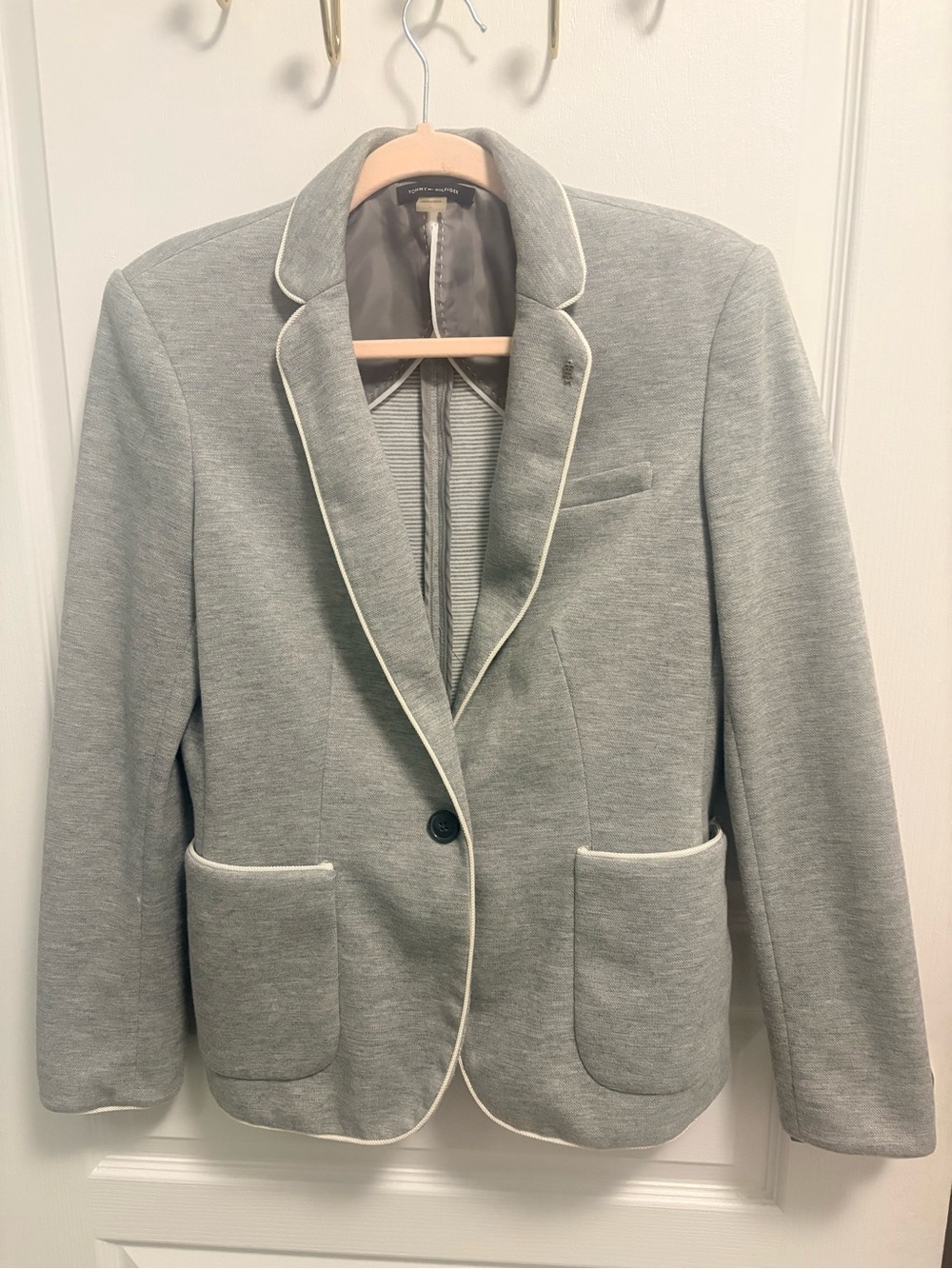Tommy Hilfiger Light Gray Blazer with White Piped Trim